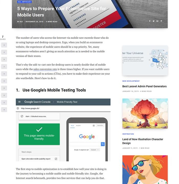 eCommerce website for mobile